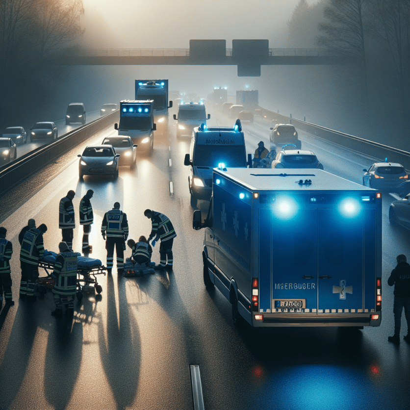 Vollsperrung der A7 nach Unfall mit neun Fahrzeugen und sieben Verletzten