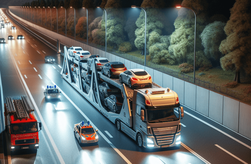 Brand eines Autotransporters auf der A7 bei Lohfelden durch technischen Defekt