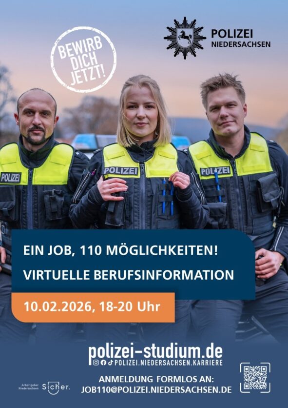 Niedersachsen: Polizei lädt zur virtuellen Berufsinformation zur Nachwuchswerbung mit 110 Möglichkeiten ein (Februar)