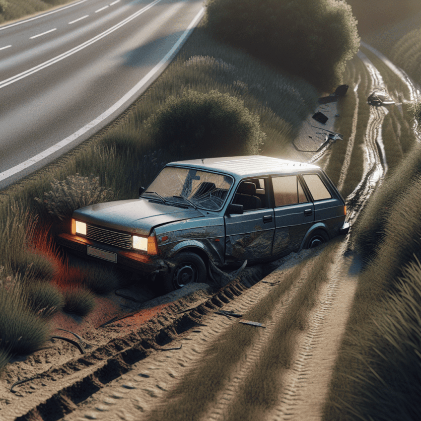 LPI-J: PKW rutscht in Straßengraben