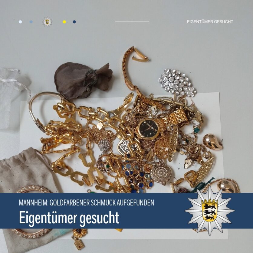Mannheim: Goldfarbener Schmuck aufgefunden – Eigentümer gesucht